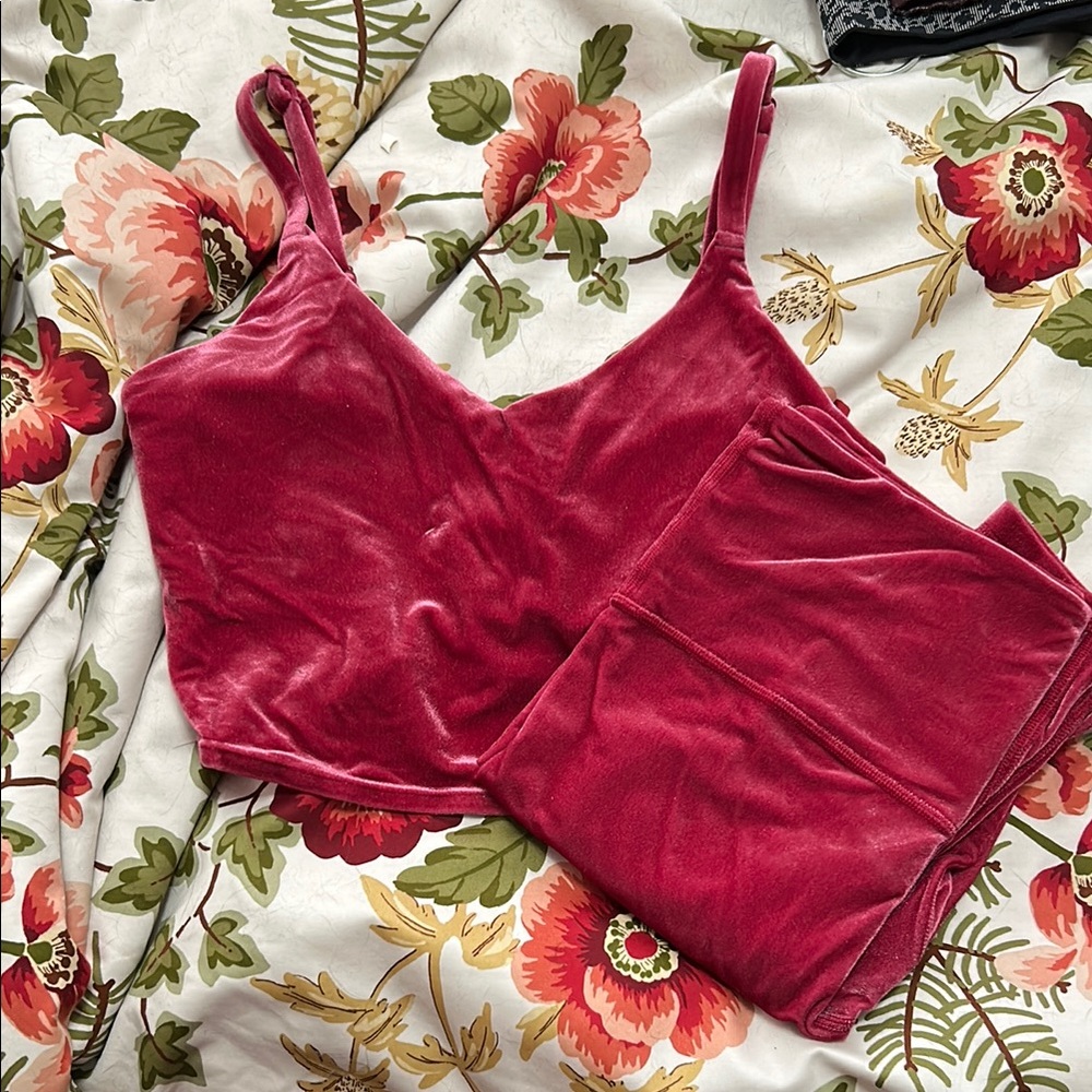 Velvet Pink Tank Top and Leggings Set